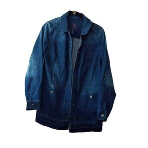 ISAAC MIZRAHI LIVE Blue Denim Barn Chore Coat Jacket Size 2 XS S QVC *No Belt